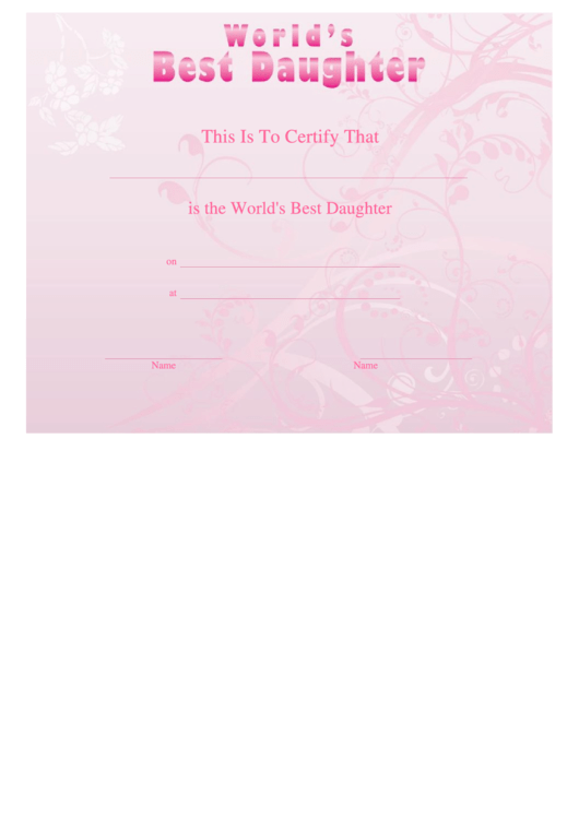 Best Daughter Certificate Template Printable pdf