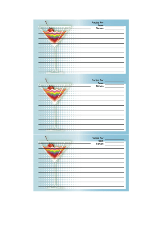 Blue Rainbow Cocktail Recipe Card Template Printable pdf