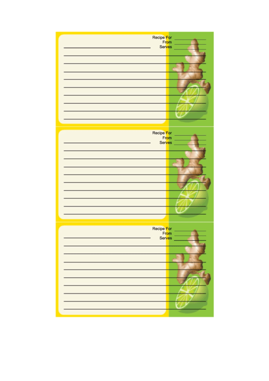 Ginger Root Green Recipe Card Template Printable pdf