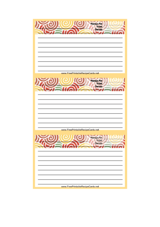 Yellow Curlicues Recipe Card Template Printable pdf