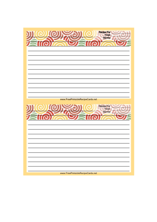 Yellow Curlicues Recipe Card 4x6 Template Printable pdf