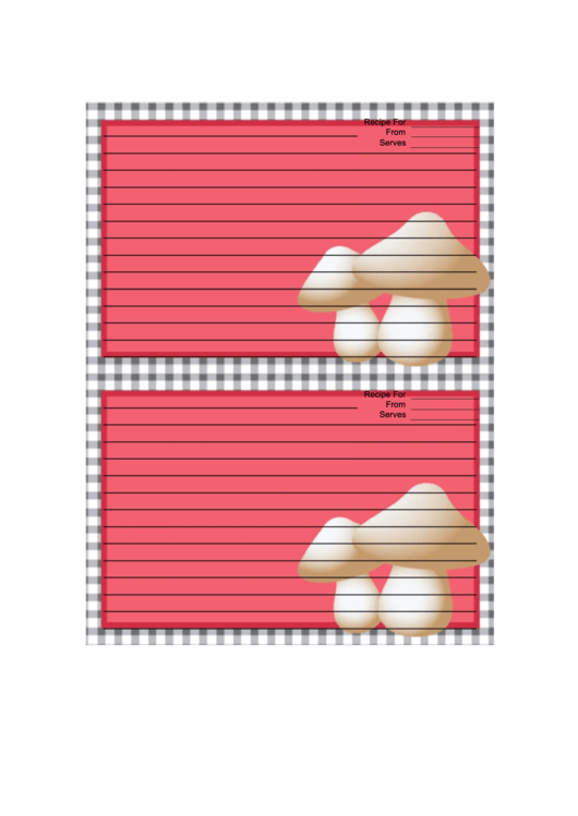 Mushrooms Black Gingham Recipe Card Template Printable pdf