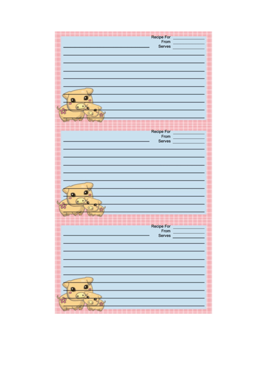 Pigs Pink Recipe Card Template Printable pdf