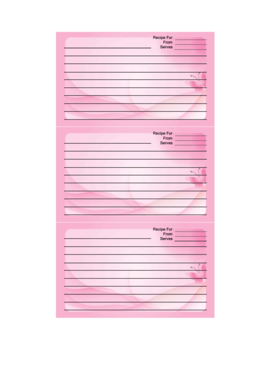 Pink Butterfly Recipe Card Template Printable pdf