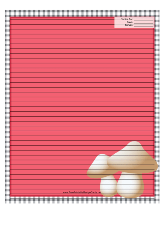 Mushrooms Black Gingham Recipe Card 8x10 Printable pdf