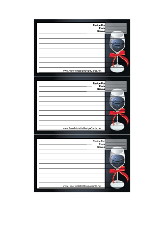 Wine Bow Blue Recipe Card Template Printable pdf