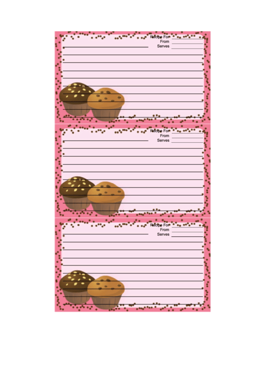 Pink Chocolate Chip Muffins Recipe Card Template Printable pdf