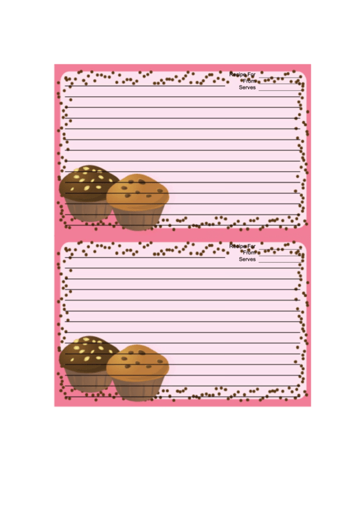 Pink Chocolate Chip Muffins Recipe Card Template Printable pdf