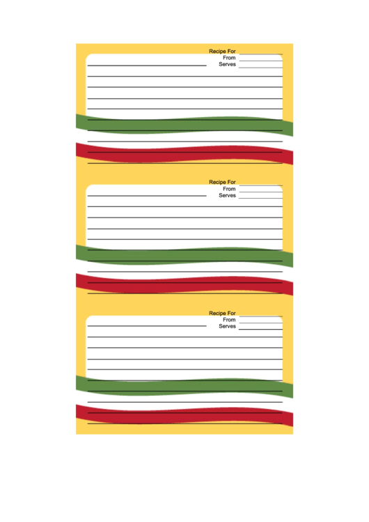 Mexico Flag Yellow Recipe Card Template Printable pdf