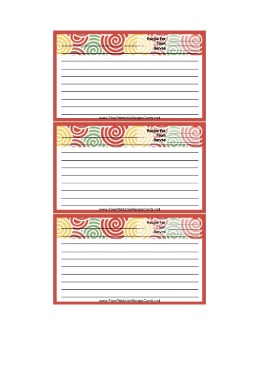 Red Curlicues Recipe Card Template Printable pdf