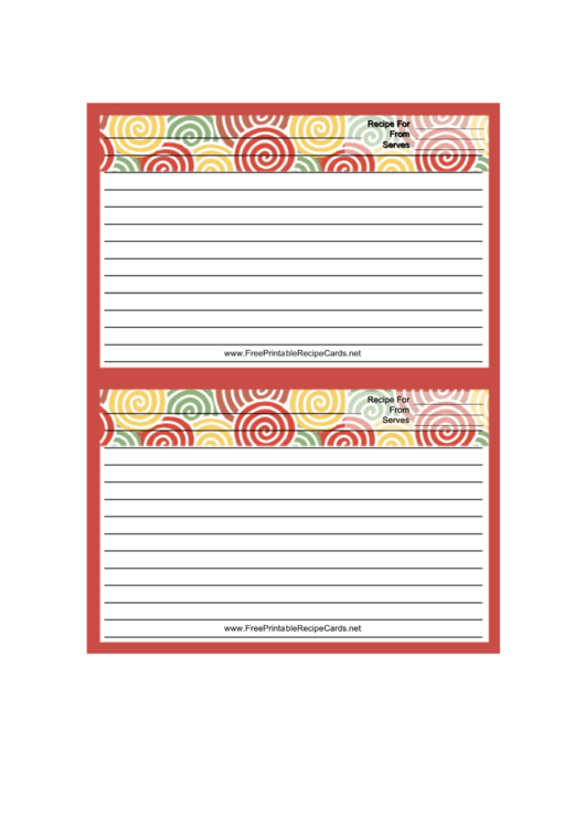 Red Curlicues Recipe Card 4x6 Template Printable pdf
