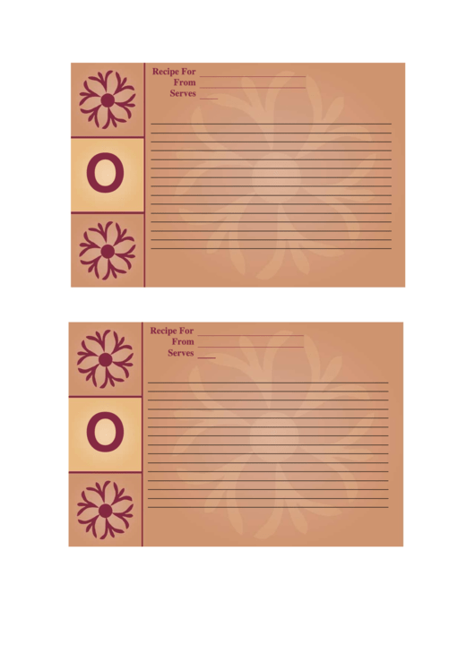 Alphabet - O 4x6 - Lined Recipe Card Template Printable pdf