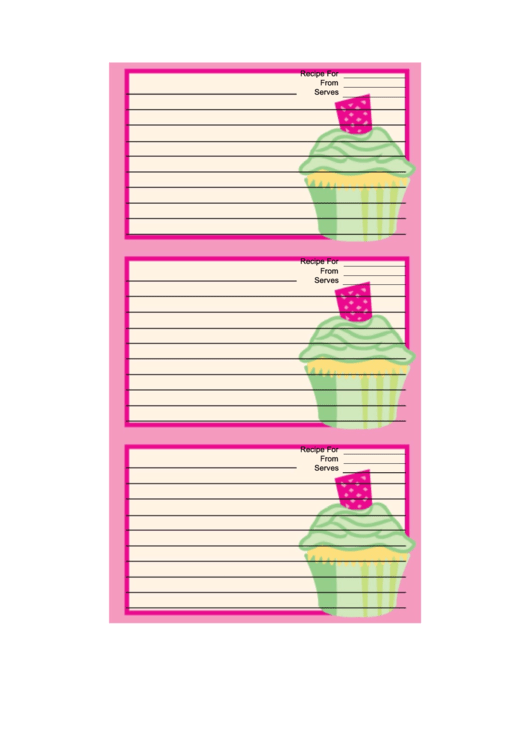 Pink Cupcake Recipe Card Template Printable pdf