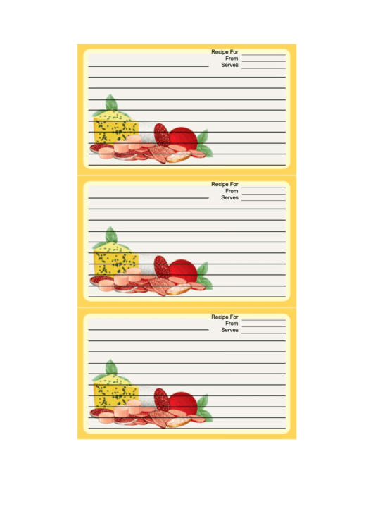 Yellow Salami Cheese Recipe Card Template Printable pdf