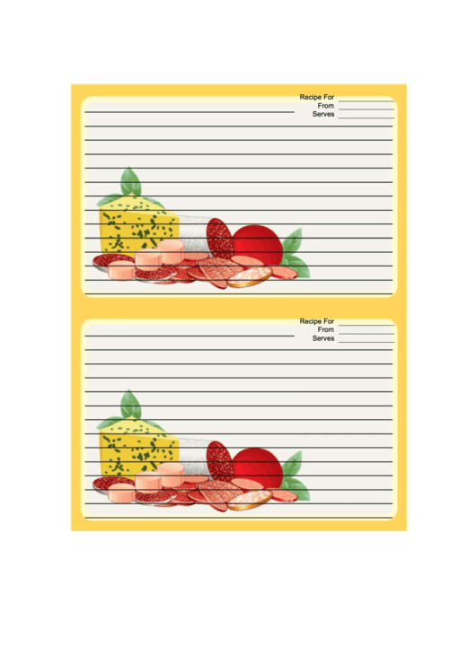 Yellow Salami Cheese Recipe Card Template Printable pdf