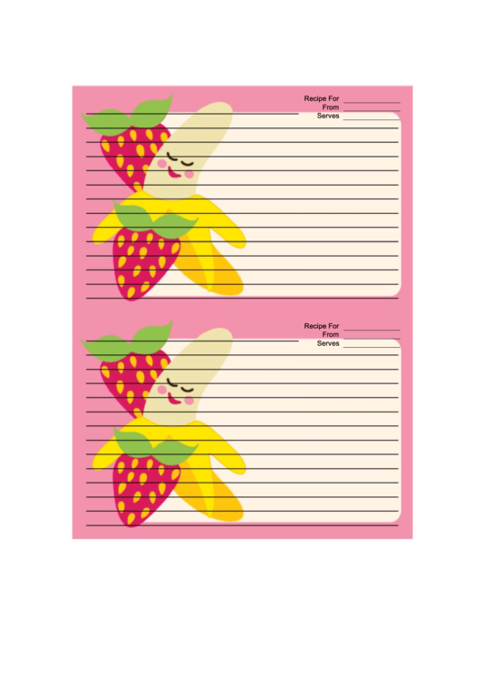 Banana Strawberries White Recipe Card Printable pdf