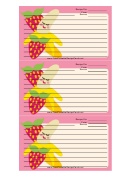 Banana Strawberries White Recipe Card Template