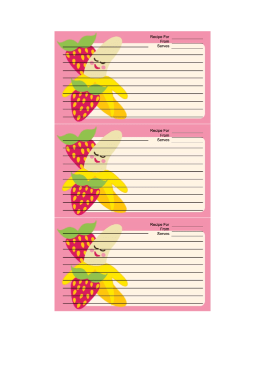 Banana Strawberries White Recipe Card Template Printable pdf