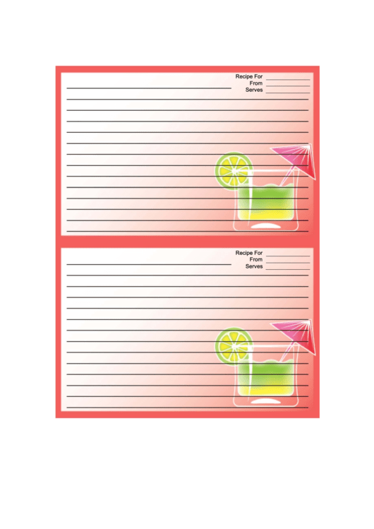 Umbrella Drink Pink Recipe Card Template Printable pdf
