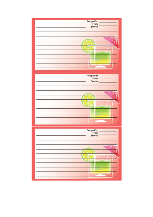 Umbrella Drink Pink Recipe Card Template Printable pdf