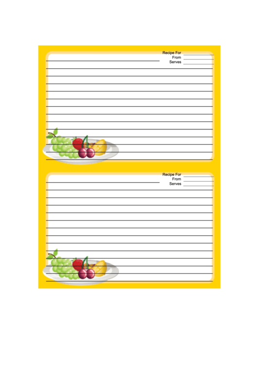 Yellow Fruit Recipe Card 4x6 Printable pdf