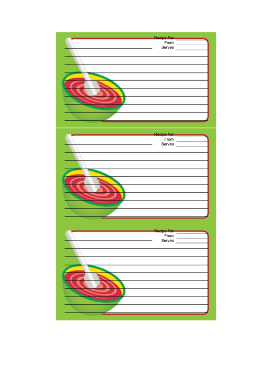 Mixing Bowl Green Recipe Card Template Printable pdf