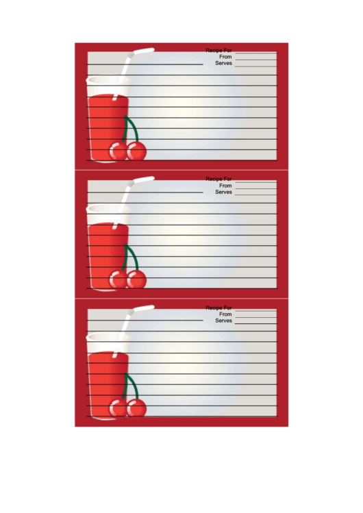 Tall Red Drink Red Recipe Card Template Printable pdf