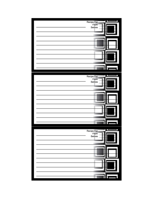 Black Squares Recipe Card Template Printable pdf