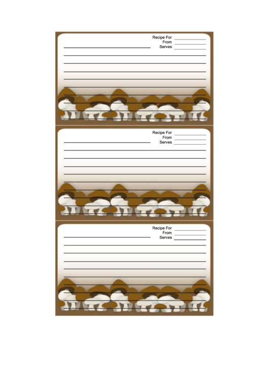 Brown White Mushrooms Recipe Card Template Printable pdf