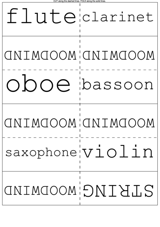 Musical Instruments And Their Families Flash Cards Printable pdf