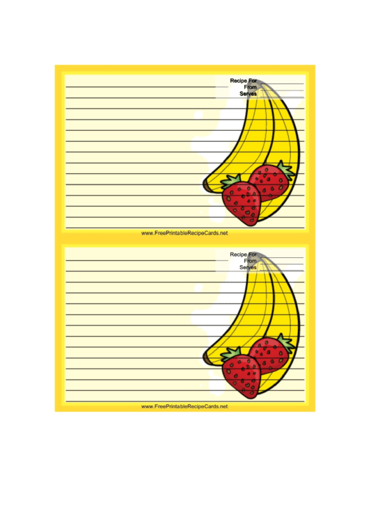 2 Bananas 2 Strawberries Yellow Recipe Card 4x6 Template Printable pdf