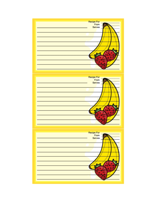 Bananas Strawberries Yellow Recipe Card Template Printable pdf