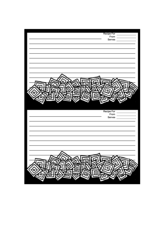 Black And White Squares Recipe Card Template Printable pdf