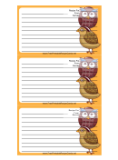Partridge Owl Orange Recipe Card Template