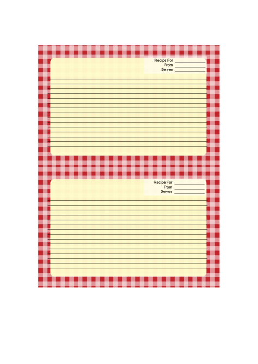 Gingham Recipe Card Template 4x6 Printable pdf