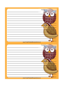 Partridge Owl Orange Recipe Card Template 4x6