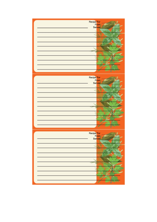 Orange Herbs Recipe Card Template Printable pdf