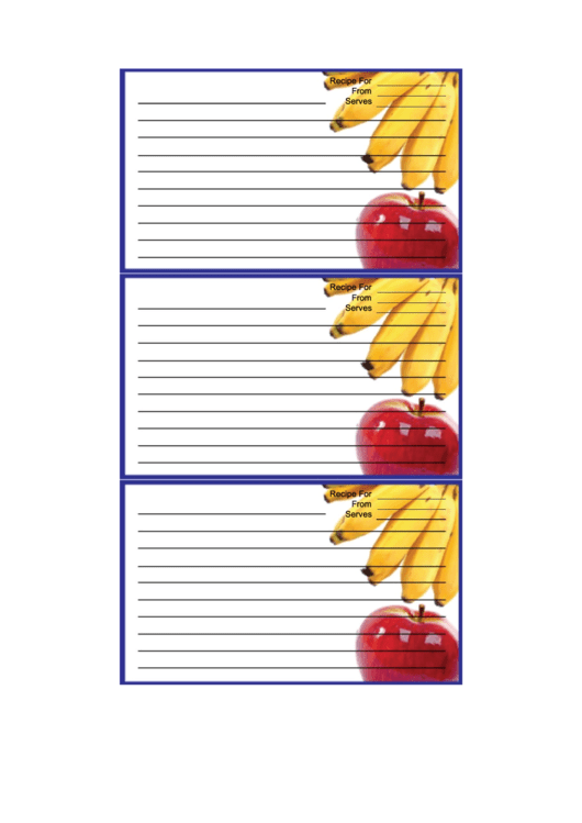 Apple Bananas Blue Recipe Card Template Printable pdf