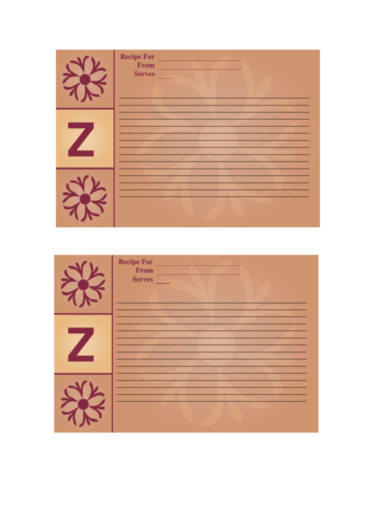 Alphabet - Z 4x6 - Lined Recipe Card Template Printable pdf