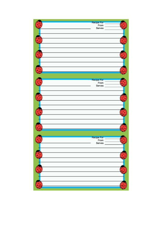 Green Ladybugs Recipe Card Template Printable pdf
