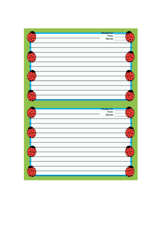 Green Ladybugs Recipe Card 4x6 Template Printable pdf