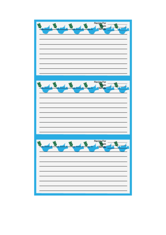 Peace Doves Blue Recipe Card Template Printable pdf