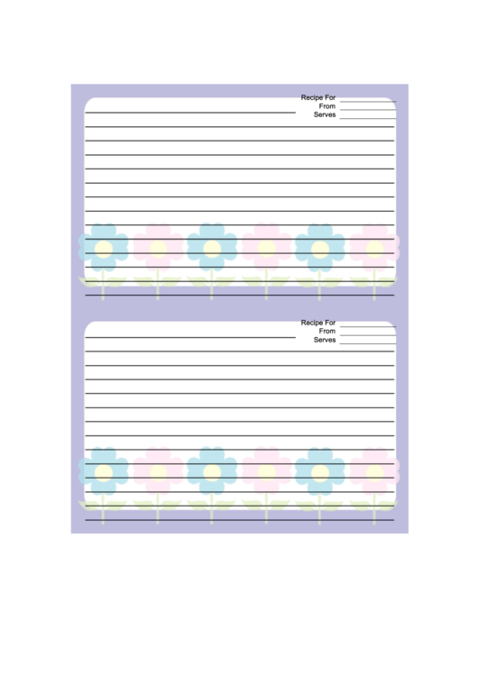 Purple Pastel Flowers Recipe Card Template Printable pdf
