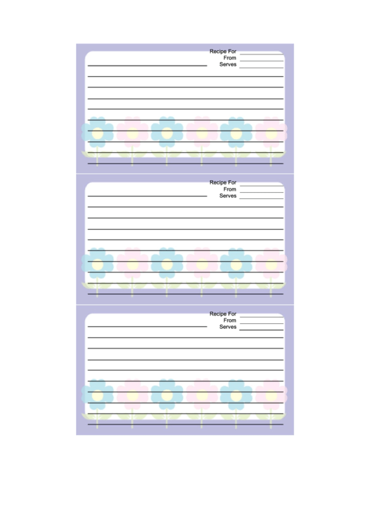 Purple Pastel Flowers Recipe Card Template Printable pdf