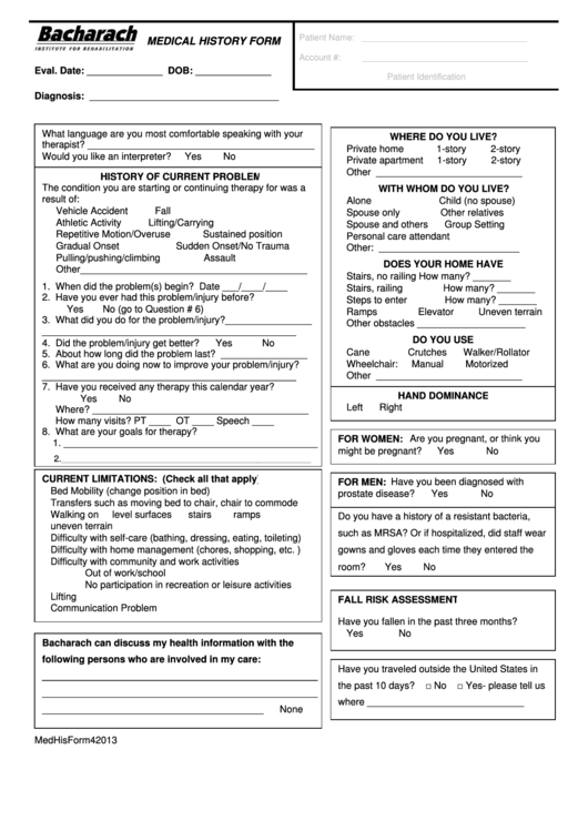Bacharach Medical History Form Printable pdf