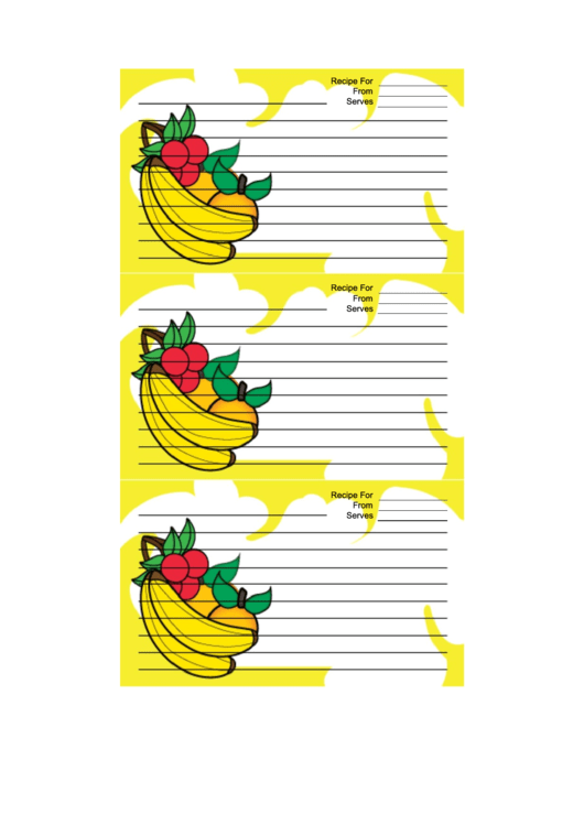 Banana Orange Cherry Yellow Recipe Card Template Printable pdf