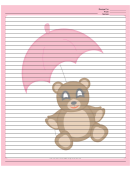 Teddy Bear Pink Umbrella Recipe Card 8x10