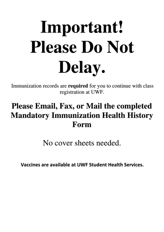 University Of West Florida Mandatory Immunization Health History Form Printable pdf