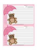 Teddy Bear Pink Umbrella Recipe Card