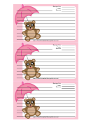 Teddy Bear Pink Umbrella Recipe Card Template